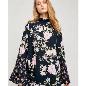 FREE People Tate Tunic floral print open back bell sleeve tunic mini dress